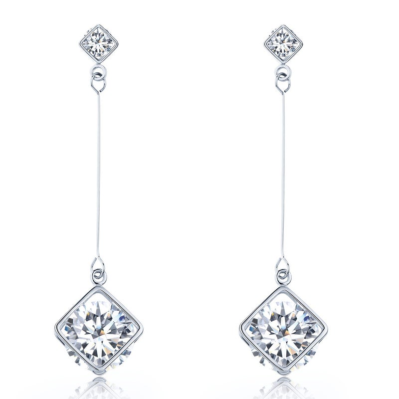 SBLING Platinum-Plated Cubic Zirconia Drop Earrings, 3.9 cttw, Cube - Image 1